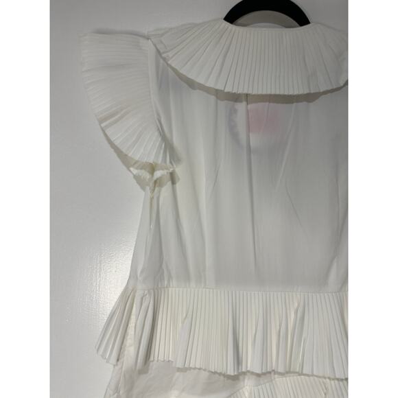 Celia B Bjorn Dress White Crisp Cotton Size Large NWT Pleated Ruffled Trim - Picture 13 of 16
